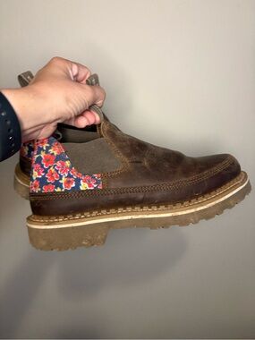 Georgia Boot Brown Leather Ankle Booties with Red Floral Accent